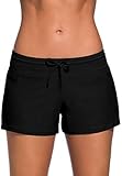 Acfoda Damen Badeshorts Kurze Badehose Schwimmhose Frauen Schwimmshorts Sommer Schnell Trocknendes Schwimm Hose Wassersport Strand Shorts Boardshorts Bikinihose mit UV Schutz Schwarz 34-36