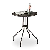 Relaxdays Gartentisch rund, Rattan Optik, Balkontisch klein, Kunststoff und Metall, Bistrotisch, HxD: 74x60 cm, braun