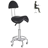 REDCAMP Sattelhocker mit Rollen & Rückenlehne | Ergonomischer Bürohocker 360° Drehbar | Höhenverstellbar (50-66 cm) | 180kg Traglast | Silent-Rollen für Küche Massage Büro | Schwarz