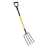 Fockety Gartengabel zum Graben, robuste 4-Zinken-Heugabel aus Metall mit ergonomischem Y-förmigem Griff, 46 Zoll Spatengabel zum Graben im Garten, Kompostieren und Spaten