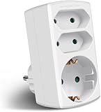EXTRASTAR 3-Fach Steckdosenadapter, 2 Euro+1 Schuko, EU Stecker Adapter mit Kindersicherung, Steckdosenleiste für Büro, Heim oder Reise, Weiß (1 Stück)