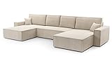 HomeSpace24 Ecksofa mit Schlaffunktion und Bettkasten - Eckcouch L-Form, Klappsofa - Schlafcouch zum Wohnzimmer, Modern Design Schlafsofa Monte U: Beige