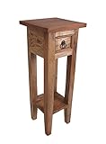 Spetebo Mahagoni Beistelltisch mit Schublade 67 x 25 cm - Natur - Vintage Holz Telefontisch - Beistelltisch Blumentisch Blumenhocker Telefon Deko Blumen Tisch