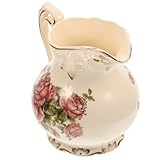 TOBBOMEY Keramik Milchkännchen mit Griff Vintage European Stil mit Goldrand Kleines Sahnekännchen für Kaffee Sirup und Soßen Geeignet für Restaurant und Zuhause