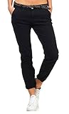 Sublevel Damen Boyfriend Chino Hose LSL-247/LSL-393Stoffhose inkl. Gürtel Black L