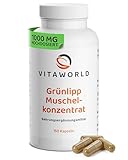 Grünlippmuschel Konzentrat – 1000mg reines Grünlippmuschelpulver pro Tag (150 Kapseln) – aus neuseeländischer Grünlippmuschel – für Gelenke & Knorpel – ohne Zusätze, laborgeprüft – vitaworld