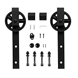 Schiebetür Komplettset, Schiebetürbeschläge for Scheunentore, Rollen for Einzeltüren, Innentüren, Riemenscheiben (schwarzes großes Rad, J-förmig), keine Gleitschiene
