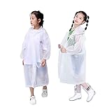 Kinder Wasserdicht Regenponcho, Eva Regenmäntel mit Kapuze und Knopf für Mädchen Jungen, Unisex Regenbekleidung Regencape Regenjacke Raincoat für Reisen im Freien Klettern Radfahren Wandern - Weiß
