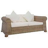 vidaXL Sofa 2-Sitzer mit Auflagen Rattansofa Loungesofa Sitzmöbel Wohnzimmersofa Wohnmöbel Büromöbel Rattanmöbel Designersofa Natur Rattan