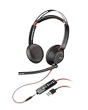 Poly Blackwire 5220 Stereo-Headset, schnurgebunden, USB-A, Mikrofon mit Noise Cancelling (Plantronics) – ganztägiger Komfort: PC/Mac oder Mobiltelefon per 3,5-mm-Anschluss – Teams, Zoom & mehr