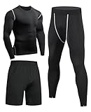 Niksa Sportbekleidung Herren Fitness Bekleidung Trainingsanzug 3pcs Set Fit elastische Sportwear Fitness Kompressionsshirt Langarmshirt Sporthose Leggings (Größe M Bust =90, Long Sleeve(163515)*D)