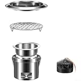 BBQ Grill Herd Holzkohlegrill, Edelstahl Mini Holzkohlegrill mit Teeofen zum Grillen, Kochen, Braten mit Holzkohle, Alkohol (C)