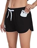 LYRIKER Badeshorts Damen Bade Gym Shorts Badehose High Waist Schwimmhose Schwarz L