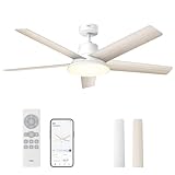 Dreo Smart Deckenventilator mit Licht, 132 cm, 12 Geschwindigkeiten, 3 Modi, stufenlos dimmbares LED-Beleuchtung, leiser DC-Motor, 12H-Timer, Fernbedienung/APP/Alexa, für Innenräume, Weiß