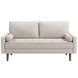 Vesgantti Sofa 3 Sitzer, Moderne Beige 3er Sofa mit 2 Wurfkissen, Leinenstoff Kleine Couch mit Armlehne, Knöpfen Sitzkissen Gästesofa für Wohnzimme/Wohnung/Büro, 173 x 77 x 84CM