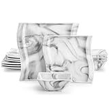 MALACASA Teller und Schüssel-Sets, 12-teilig, modernes Porzellan-Geschirr-Set für 4 Personen, Marmor-Geschirr-Set, Küche, Essgeschirr, quadratisches Keramikgeschirr-Set, mikrowellen- und