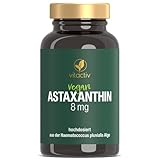 Vitactiv ASTAXANTHIN 8mg Kapseln - 60 Caps (2 Monate) - Reines, Natürliches Astaxanthin Hochdosiert aus Mikroalgen Haematococcus Pluvialis - Nahrungsergänzung aus Deutschland, Vegan, Laborgeprüft