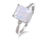 G&S Diamonds Damen-Ring aus Silber mit Opal und Diamantakzent, 10 mm x 8 mm, Smaragdschliff, Silber, Diamant