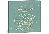 Mein erstes Jahr Babyalbum - Hochwertiges Leinenbuch für die schönsten Erinnerungen - Babybuch zum Eintragen für das erste Lebensjahr - Baby Erinnerungsbuch & besonderes Geschenk zur Geburt (Mint)