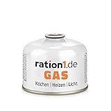 ration1 Gaskartusche 230g mit Schraubverschluss, EN 417 Schraubkartusche mit Butan/Propan Gas, Ventilkartusche, Gaskartusche mit Camping Gas für den Gaskocher/Campingkocher im Urlaub oder Notfall