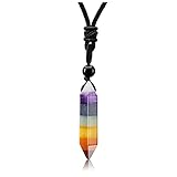 GEHECRST Edelstein 7 Chakra Heilsteine Kette Hexagon Säulen Anhänger Halskette für Herren und Damen, Kristall Halskette Amulett für Chakra Yoga,Reiki Heilung und Meditation (7 Chakra)