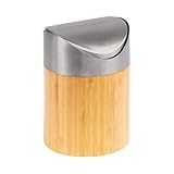 Westmark Tischabfall-/Kosmetikeimer, Schwing-Deckel, Kunststoff-Einsatz, Volumen: ca. 0,8 Liter, ø 12cm, Bambus/Rostfreier Edelstahl/Kunststoff, Tapas + Friends, Hellbraun/Silber/Weiß, 69882270