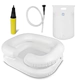 Pulox Haarwaschbecken - Shampoo Becken mit Duschbeutel, Duschkopf und Pumpe, Haare waschen im Bett für Bettlägerige und Kranke, Mobil und aufblasbar