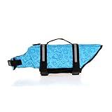 SHTGOI Hundeschwimmweste Reflektierende Rettungsweste für Hunde mit Rettungsgriff Haustiere Schwimmweste Welpen Sicherheit Schwimmanzüge Hundewesten für Schwimmen Bootfahren Wasser Blaue Knochen