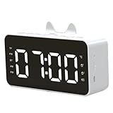 CONGARTENO LED Display Wecker mit Lautsprecher Fm Radio Multifunktional Kompakt mit LED Bildschirm Batteriebetrieben Weiß für Büro und Zuhause