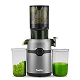 Entsafter Slow Juicer,Fretta 200W Entsafter Gemüse und Obst Testsieger,Entsafter Elektrisch,108-mm Futterschacht Mit Weitem Mund,Kaltpressung Entsaften von Ganzen Früchten und Gemüse,BPA-Frei,Grau