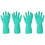 QUARKZMAN Nitril Chemikalienschutzhandschuhe, Industrielle Anti-Rutsch Sicherheitsarbeitshandschuhe für Reinigung Spülen Säure Lauge Beständig, Groß, Grün, 2 Paar