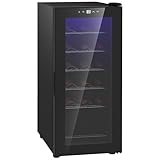 HOMCOM Weinkühlschrank Kompressor für 18 Flaschen, 50 L Getränkekühlschrank mit Glastür, 5-18°, Flaschenkühlschrank mit Touchschlater, LED-Anzeige, Schwarz