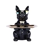 Deko Skulptur Bulldogge, Schlüsselschale Modern Schwarz, Schlüsselablage Flur, Deko Figuren Wohnzimmer, Hundefigur Deko, Französische Bulldogge Aufbewahrung für Flurdeko und Wohnzimmer (schwarz)