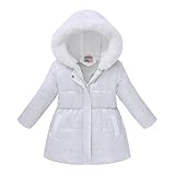 AYSDSKI Winterjacke Unisex Kinder Lang Steppjacke mit Kunstpelz Kapuze Einfarbig Parka Full Zip Baumwolljacke Warm Wintermantel Langarm Daunenjacke Mädchen Jungen Pufferjacke