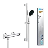 GROHE Precision Flow - Thermostat Brauseset wassersparend ~9l/min (1 Strahlart, Sicherheitssperre bei 38°C, 60cm Brausestange, inkl. Montagewerkzeug), rund, chrom, 34800001