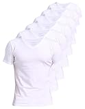 Comfneat Herren 6-Pack Unterhemd 100% Baumwolle Kurzarm T-Shirt mit V-Ausschnitt (White 6-Pack, L)
