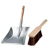 woplus Handfeger und Schaufel, Handbesen mit Holz Stiel lakiert & Kehrblech aus Silber verzinkter Stahl mit Holzstiel Kehrgarnitur Schaufel und Besen (Set Handfeger & Schaufel mit Holzstiel)