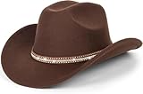 Klassischer Cowboyhut für Damen, Fedora-Hut aus Filz mit glänzendem Band, Kaffee mit Bling-Band, 56