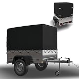 YALYAYA Anhängerplane hochplane 210x114x90 cm, Randverstärkte Anhänger Abdeckplane mit ösen und planenseil,Wasserfest Reißverschluss REIßFESTE,Gewebeplane Abdeckung für PKW anhänger 750kg(schwarz)