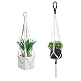 Nogeqi 2 Stück Makramee Blumenampel Hängend Innen, Baumwollseil Für Hängepflanztopf Außen, Boho Hängeampel Hängetopf Pflanzenhänger Für Garten Wohnzimmer Balkon Fenster (57/48cm)