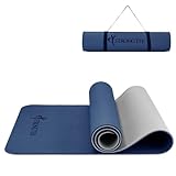 StrongTek Extra Dicke Yogamatte, 8mm, TPE Yogamatte für Frauen und Männer, Beidseitig Rutschfeste Turnmatte, Fitnessmatte mit Tragegurt für Pilates und Bodenübungen (Blau-Grau)