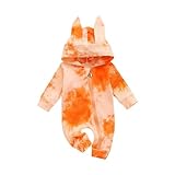 LDadgf Kleinkind Frühling und Sommer Junge und Mädchen Langarm Tie Dye gedruckt Bunny Strampler mit Reißverschluss Ostern Overall Baby Boy Body Set (Orange, 18-24 Months)