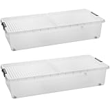SUSTANIA Unterbett-Aufbewahrungsboxen 2er Set mit Rollen & geteiltem Deckel, Maße: 78x38x16 cm, Unterbettbox 32L, Unterbettkommode Made in EU