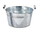 itsisa Zink Wanne rund, Zinkschale mit Holzgriffen 35x18,5 cm - als Mini Teich Balkon Terrasse, Deko Wanne Garten, Blumenschale, Zinkwanne