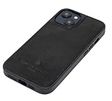 Porter Riley – Lederhülle kompatibel mit iPhone 13 Mini (5,4 Zoll). Hochwertiges Echtleder-Case mit schmaler Rückseite, Bumper, Schale und stoßfestem Schutz (Reines Schwarz)