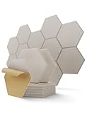 Hexagon Akustikplatten, 12 Stück Schallabsorber für Tonstudio, Wohnzimmer, Gaming Deko, Kinderzimmer, Buero, Wand, Decken, Türen Akustikpaneele Selbstklebend, 30 x 26 x 0,9cm, Beige