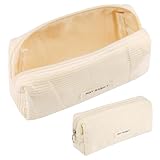 Deepton Mäppchen Cord-Stoff, Federmäppchen Milchig Weiß für Mädchen Teenager, Federtasche Stiftetasche Stiftemappe Pencil Case Schulmäppchen für Schule, Büro - Weiß