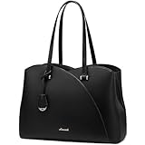 LOVEVOOK Handtasche Damen Groß, 15,6 Zoll Laptop Shopper Tasche Arbeitstasche Bürotasche, PU Leder Handbags for Women Schultertasche Lehrertasche Tote Bag für Arbeit Business Uni Schule, Schwarz
