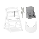 hauck Alpha+ Hochstuhl aus Buchenholz inkl. Klick Essbrett & Sitzkissen - Mitwachsender Kinderhochstuhl ab 6 Monaten bis 90 kg, Höhenverstellbar, mit 5-Punkt-Gurt, Schrittgurt & Essbrett, TÜV-geprüft