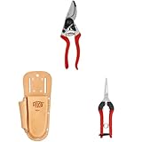 FELCO 9 Linkshänder-Gartenschere mit Lederholster 910+ und Leseschere 322 – Linkshänderset für Reben- und Blumenschnitt